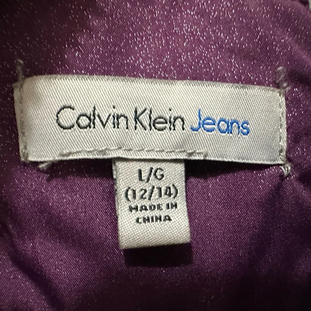 Calvin Klein Girls' Hooded Puffer Jacket purple faux fur trim hood size 12/14